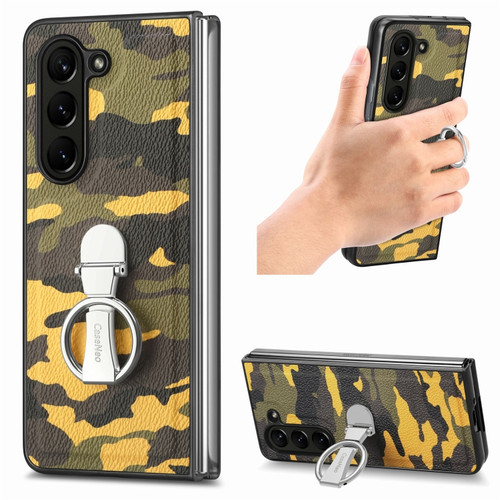 Samsung  Galaxy Z Fold5 5G Camouflage Ring Holder PC Phone Case - Yellow