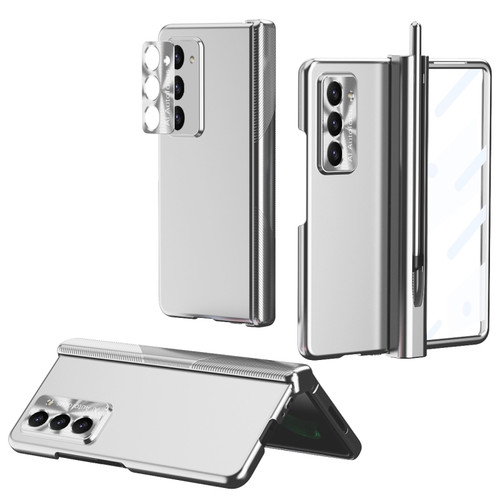 Samsung Galaxy Z Fold5 Electroplating Hinged Folding Phone Case with S Pen Fold Edtion - Silver