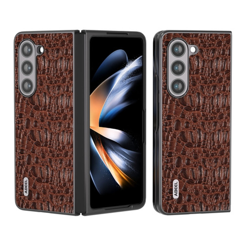 Samsung Galaxy Z Fold5 ABEEL Genuine Leather Sky Series Black Edge Phone Case - Brown