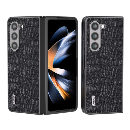 Samsung Galaxy Z Fold5 ABEEL Genuine Leather Sky Series Black Edge Phone Case - Black
