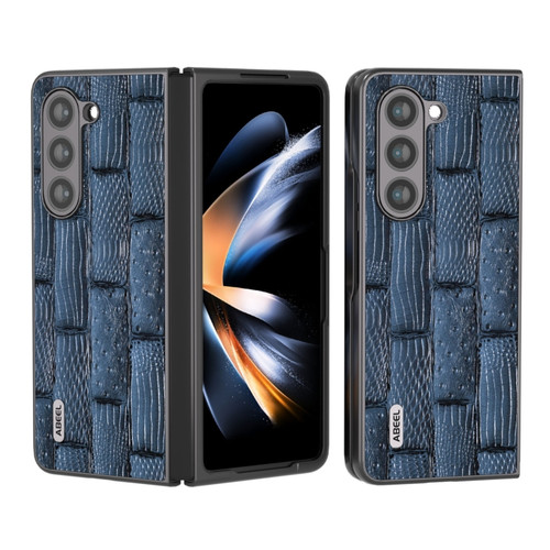 Samsung Galaxy Z Fold5 ABEEL Genuine Leather Mahjong Texture Series Phone Case - Blue