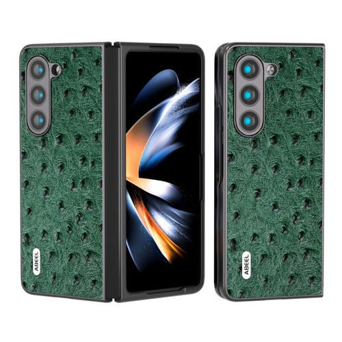 Samsung Galaxy Z Fold5 ABEEL Genuine Leather Ostrich Texture Phone Case - Green
