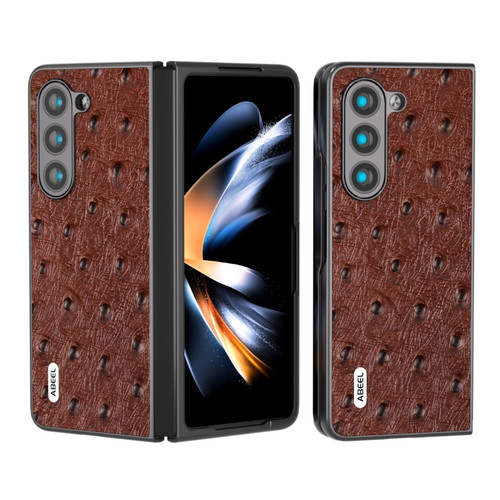 Samsung Galaxy Z Fold5 ABEEL Genuine Leather Ostrich Texture Phone Case - Coffee