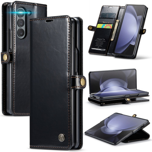 Samsung Galaxy Z Fold5 CaseMe-003 PU + PC Business Style Crazy Horse Texture Leather Phone Case - Black