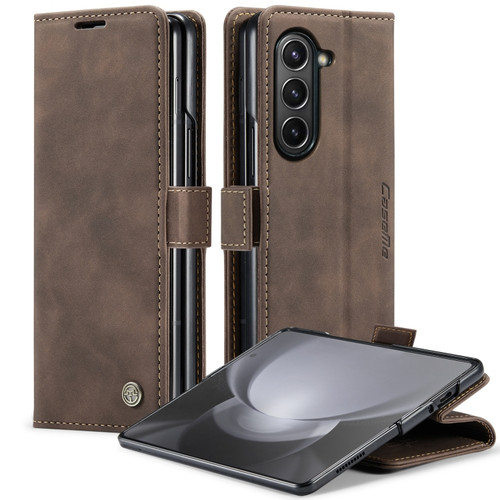 Samsung Galaxy Z Fold5 CaseMe-013 Multifunctional Retro Frosted Leather Phone Case - Coffee