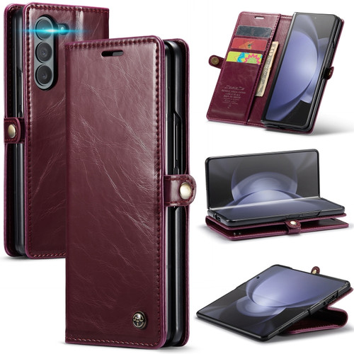Samsung Galaxy Z Fold5 CaseMe-003 PU + PC Business Style Crazy Horse Texture Leather Phone Case - Mulberry Red