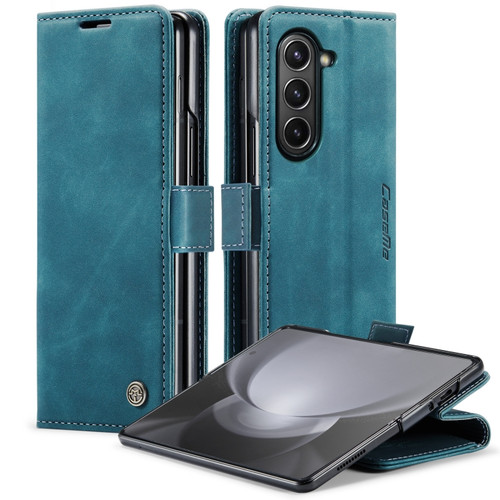 Samsung Galaxy Z Fold5 CaseMe-013 Multifunctional Retro Frosted Leather Phone Case - Blue