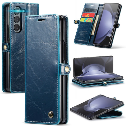 Samsung Galaxy Z Fold5 CaseMe-003 PU + PC Business Style Crazy Horse Texture Leather Phone Case - Blue Green