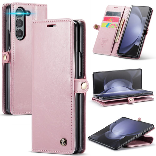 Samsung Galaxy Z Fold5 CaseMe-003 PU + PC Business Style Crazy Horse Texture Leather Phone Case - Pink