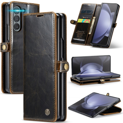 Samsung Galaxy Z Fold5 CaseMe-003 PU + PC Business Style Crazy Horse Texture Leather Phone Case - Coffee