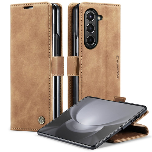 Samsung Galaxy Z Fold5 CaseMe-013 Multifunctional Retro Frosted Leather Phone Case - Brown