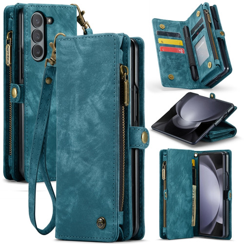 Samsung Galaxy Z Fold5 CaseMe 008 Multifunctional Zipper Wallet Phone Leather Case - Blue