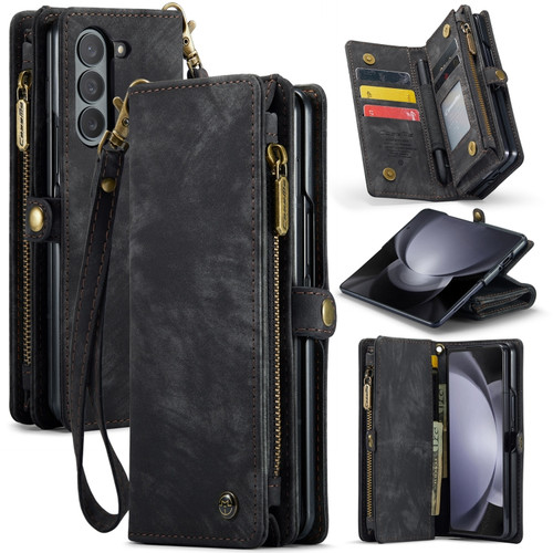 Samsung Galaxy Z Fold5 CaseMe 008 Multifunctional Zipper Wallet Phone Leather Case - Black