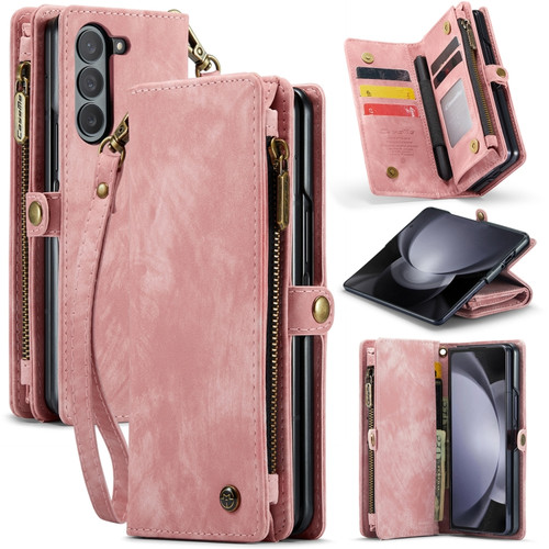 Samsung Galaxy Z Fold5 CaseMe 008 Multifunctional Zipper Wallet Phone Leather Case - Pink