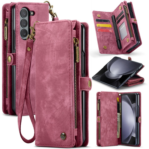 Samsung Galaxy Z Fold5 CaseMe 008 Multifunctional Zipper Wallet Phone Leather Case - Red