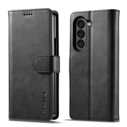 Samsung Galaxy Z Fold5 5G LC.IMEEKE Calf Texture Leather Phone Case - Black
