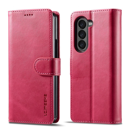 Samsung Galaxy Z Fold5 5G LC.IMEEKE Calf Texture Leather Phone Case - Red