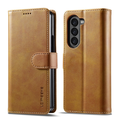 Samsung Galaxy Z Fold5 5G LC.IMEEKE Calf Texture Leather Phone Case - Brown