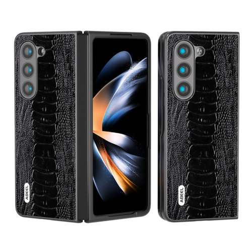 Samsung Galaxy Z Fold5 ABEEL Genuine Leather Weilai Series Phone Case - Black