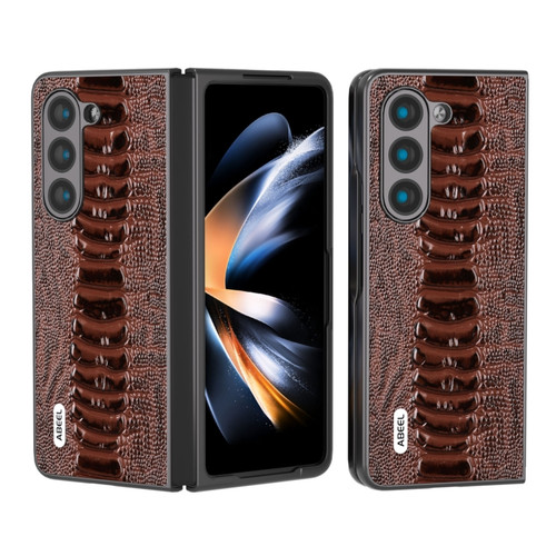 Samsung Galaxy Z Fold5 ABEEL Genuine Leather Weilai Series Phone Case - Coffee