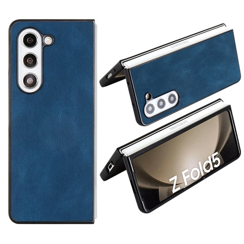 Samsung Galaxy Z Fold5 Folding Leather Phone PC Case - Dark Blue