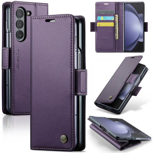 Samsung Galaxy Z Fold5 CaseMe 023 Butterfly Buckle Litchi Texture RFID Anti-theft Leather Phone Case - Pearly Purple
