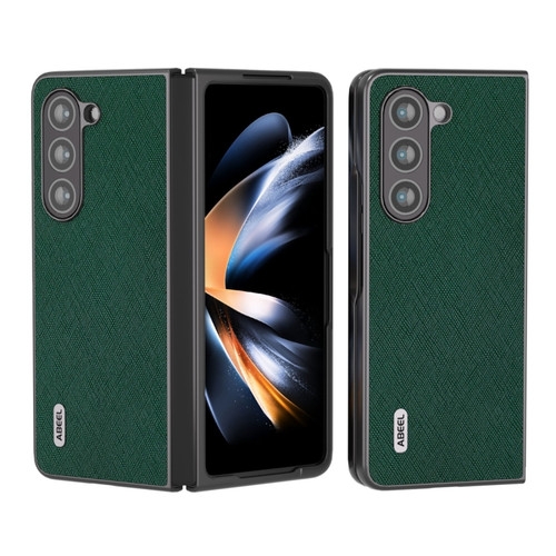Samsung Galaxy Z Fold5 ABEEL Cross Texture Genuine Leather Phone Case - Green