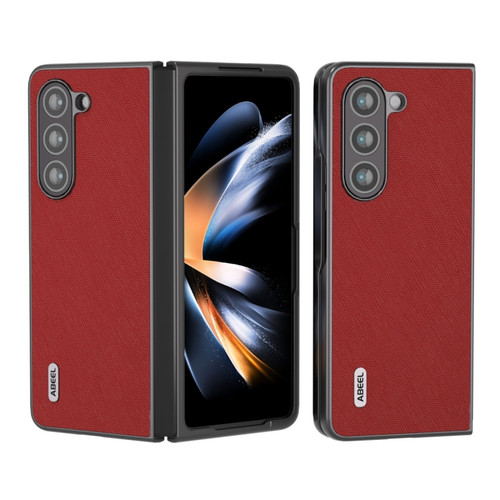 Samsung Galaxy Z Fold5 ABEEL Cross Texture Genuine Leather Phone Case - Red