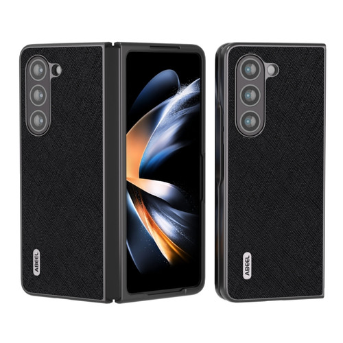 Samsung Galaxy Z Fold5 ABEEL Cross Texture Genuine Leather Phone Case - Black