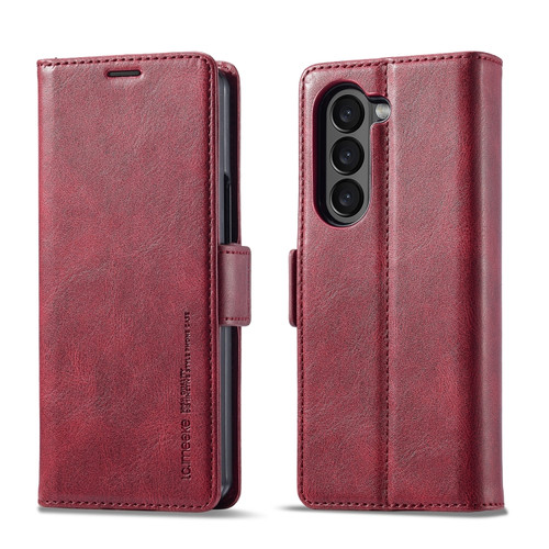 Samsung Galaxy Z Fold5 LC.IMEEKE RFID Anti-theft Leather Phone Case - Red