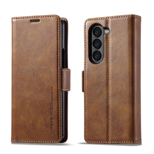 Samsung Galaxy Z Fold5 LC.IMEEKE RFID Anti-theft Leather Phone Case - Brown