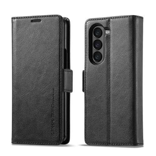 Samsung Galaxy Z Fold5 LC.IMEEKE RFID Anti-theft Leather Phone Case - Black