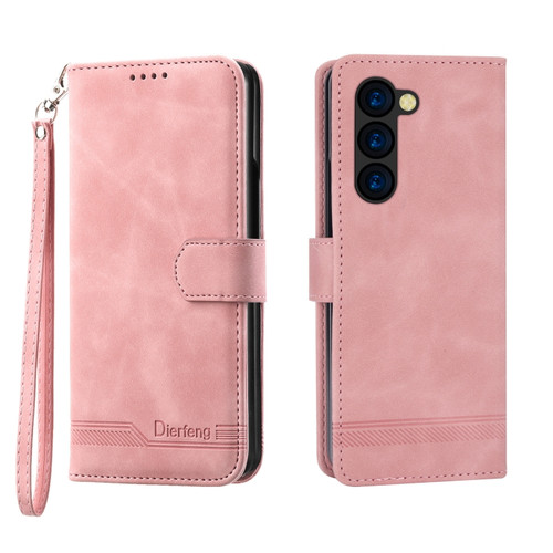 Samsung Galaxy Z Fold5 Dierfeng Dream Line TPU + PU Leather Phone Case - Pink