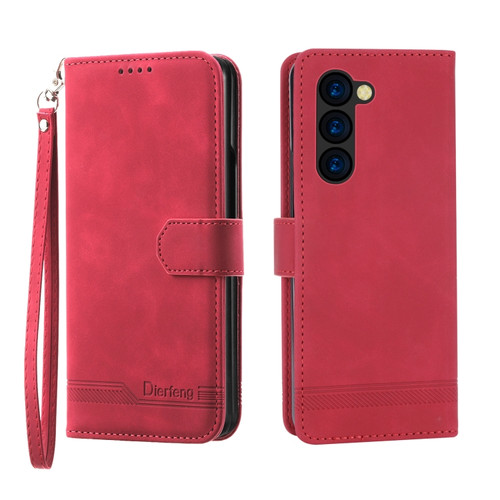 Samsung Galaxy Z Fold5 Dierfeng Dream Line TPU + PU Leather Phone Case - Red