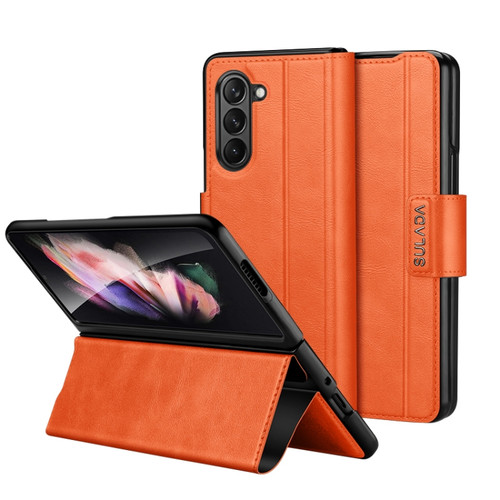 Samsung Galaxy Z Fold5 SULADA All-inclusive Magnetic Snap Flip Leather Phone Case - Orange