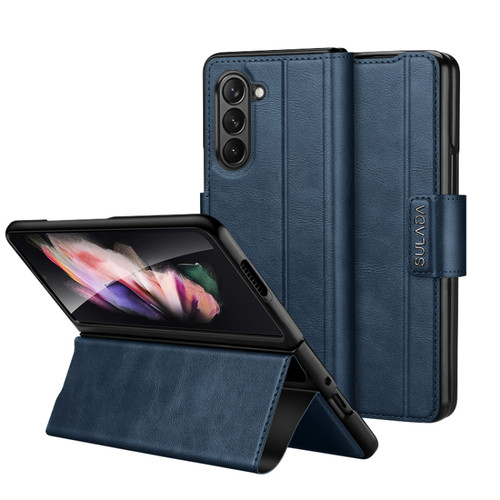 Samsung Galaxy Z Fold5 SULADA All-inclusive Magnetic Snap Flip Leather Phone Case - Blue