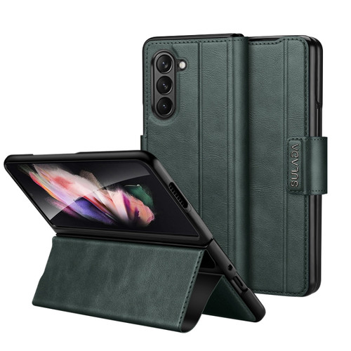 Samsung Galaxy Z Fold5 SULADA All-inclusive Magnetic Snap Flip Leather Phone Case - Green