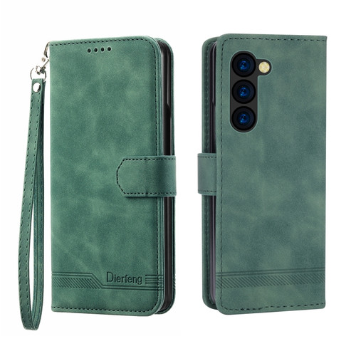 Samsung Galaxy Z Fold5 Dierfeng Dream Line TPU + PU Leather Phone Case - Green
