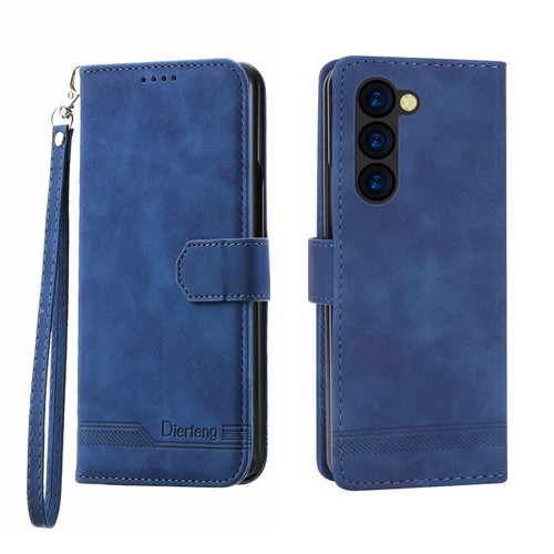 Samsung Galaxy Z Fold5 Dierfeng Dream Line TPU + PU Leather Phone Case - Blue