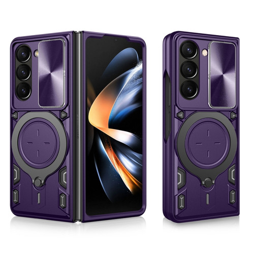 Samsung Galaxy Z Fold5 CD Texture Sliding Camshield Magnetic Holder Phone Case - Purple