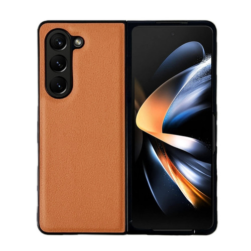 Samsung Galaxy Z Fold5 Litchi Texture PC +TPU Shockproof Phone Case - Brown