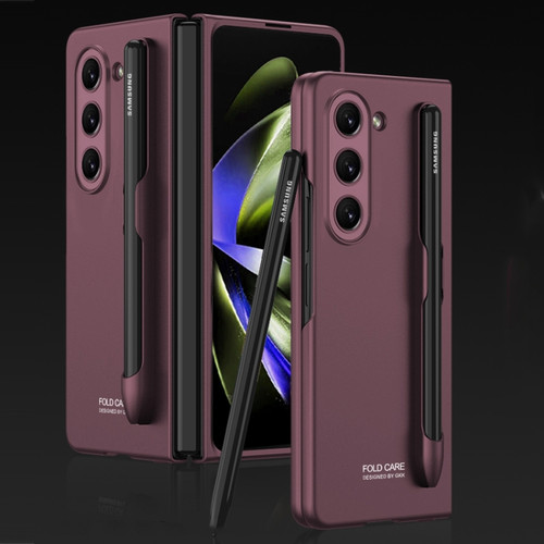 Samsung Galaxy Z Fold5 GKK Ultra-thin Full Coverage Phone Flip Case with Pen Slot - Wine Red