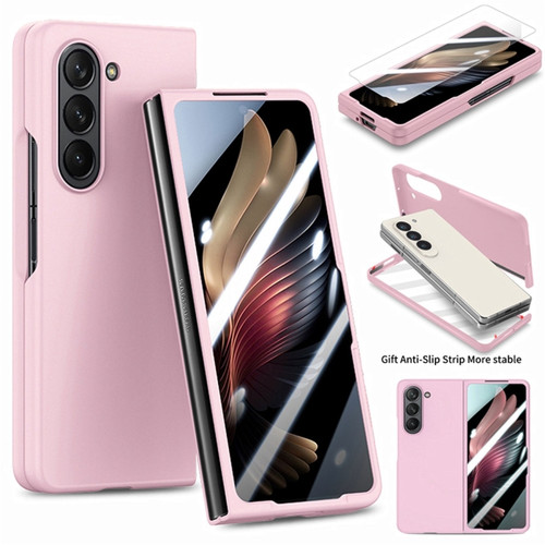 Samsung Galaxy Z Fold5 JUNSUNMAY 9H Tempered Glass Protector Folding PC Phone Case - Pink