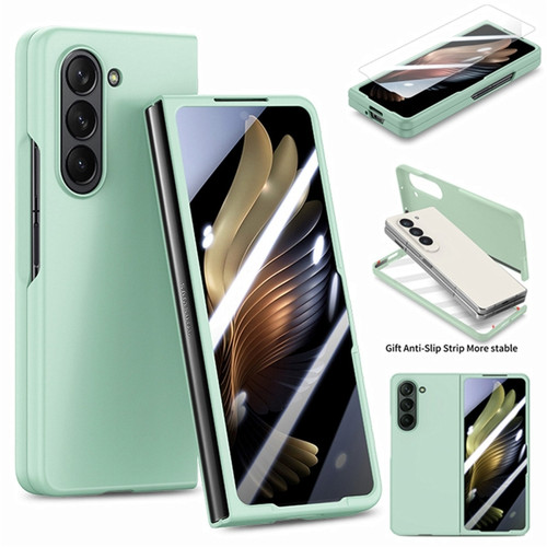 Samsung Galaxy Z Fold5 JUNSUNMAY 9H Tempered Glass Protector Folding PC Phone Case - Light Green