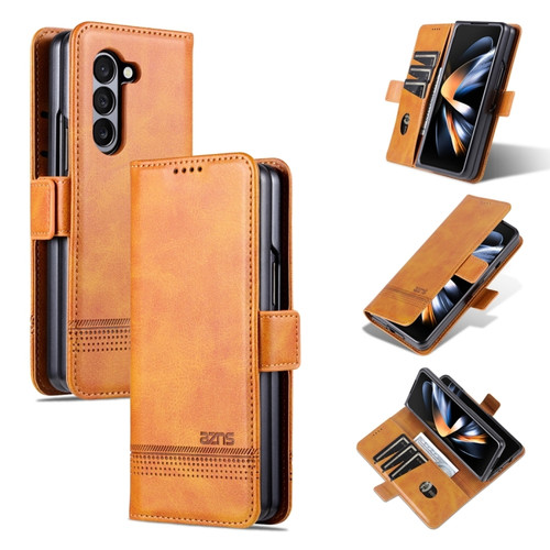 Samsung Galaxy Z Fold5 5G AZNS Magnetic Calf Texture Flip Leather Phone Case - Light Brown