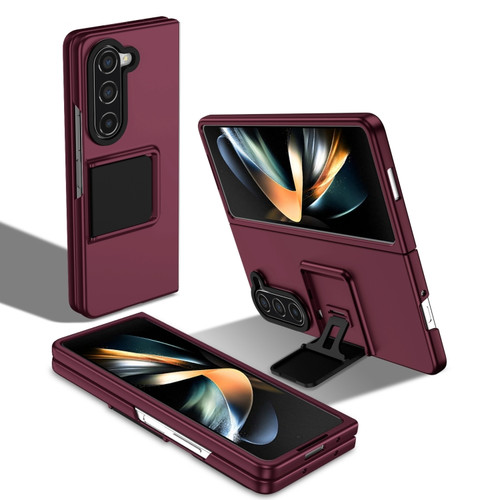 Samsung Galaxy Z Fold5 Three-dimensional Folding Holder PC Phone Case - Wine Red