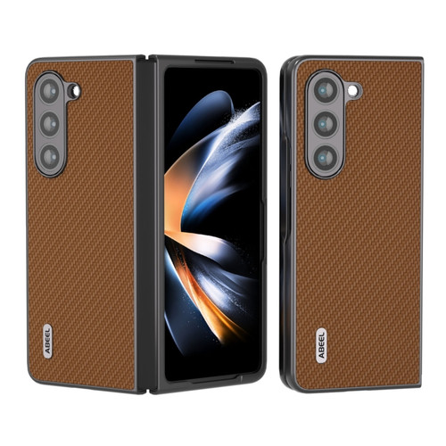 Samsung Galaxy Z Fold5 ABEEL Carbon Fiber Texture Protective Phone Case - Light Brown