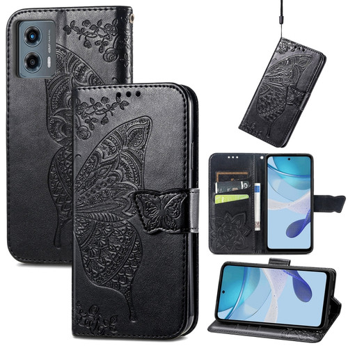 Moto G 5G 2023 Butterfly Love Flower Embossed Leather Phone Case - Black