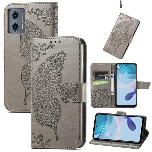 Moto G 5G 2023 Butterfly Love Flower Embossed Leather Phone Case - Gray