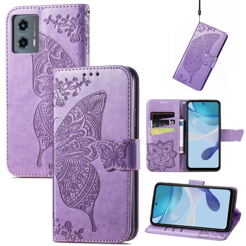 Moto G 5G 2023 Butterfly Love Flower Embossed Leather Phone Case - Light Purple